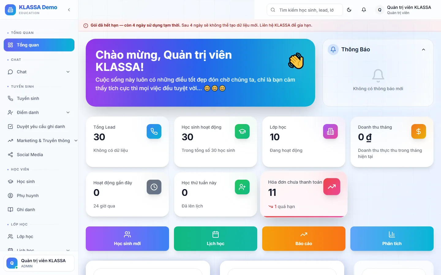 Cổng phụ huynh KLASSA — phụ huynh tự xem lịch sử điểm danh của con